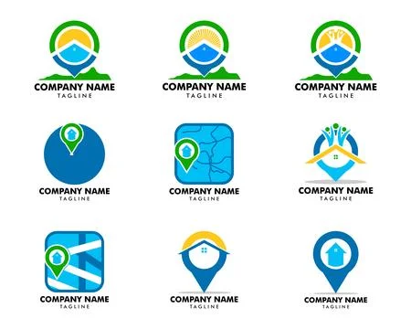 Set of House Locator Vector Logo Template Stock Illustration