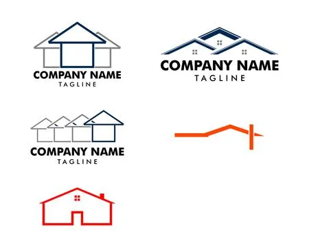 Set of House logo design in creative line style 스톡 일러스트