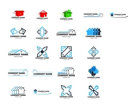 Set of House Moving Logo Design Template Stock Illustration