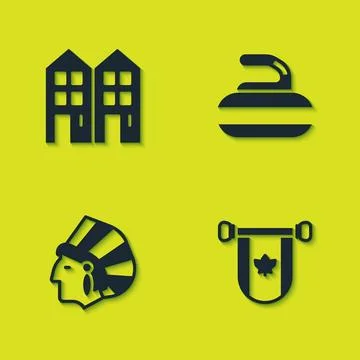 Set House, Pennant Canada, Native American Indian and Stone for curling icon. Stock Illustration