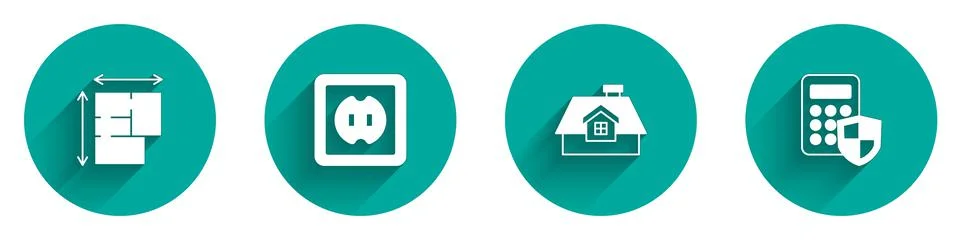 Set House plan, Electrical outlet, and Security keypad access panel icon with Stock Illustration