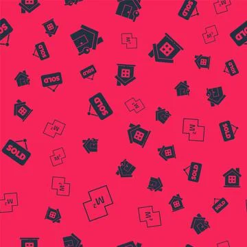 Set House plan, with key, Hanging sign text Sold and on seamless pattern. Vector Stock Illustration