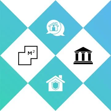 Set House plan, with shield, Real estate message house and Museum building icon Ilustración de archivo