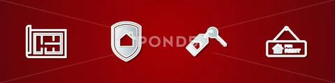 Set House plan, under protection, with key and Hanging sign For Rent ...