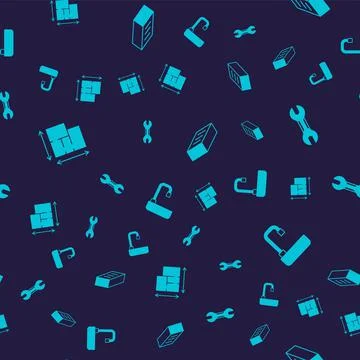 Set House plan, Wrench spanner, Brick and Washbasin on seamless pattern. Vector Illustrazione stock