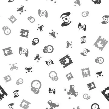 Set House with shield, Car sharing, and Time is money on seamless pattern Stock Illustration