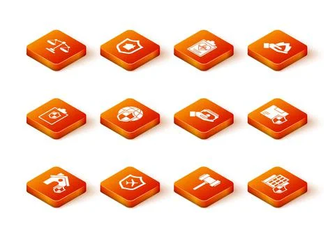 Set House with shield, Plane, Document, Shield world globe, Judge gavel, Stacks Stock Illustration