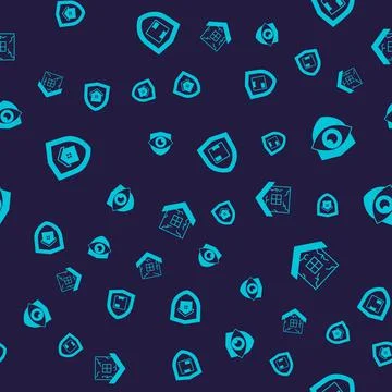 Set House with shield, Shield and eye, Delivery security and on seamless pattern イラスト素材
