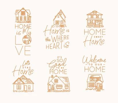 Set house sign flat beige Stock Illustration