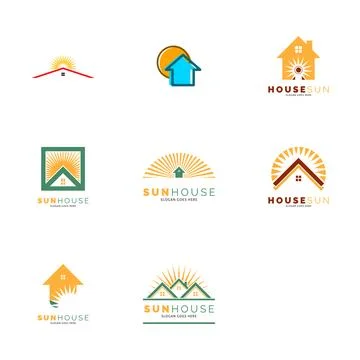 Set of House Sun Icon Vector Logo Template Illustration Design Stock Illustration