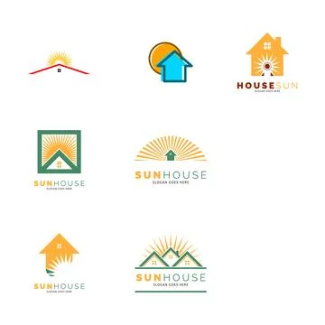 Set of House Sun Icon Vector Logo Template Illustration Design Stock Illustration