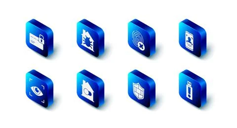 Set House system bug, Cancelled fingerprint, Mobile and face recognition, USB Illustrazione stock
