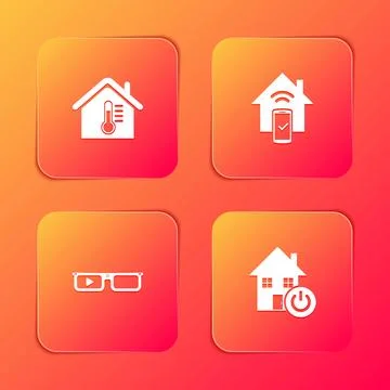 Set House temperature, Smart home remote control system, glasses and icon Stock Illustration