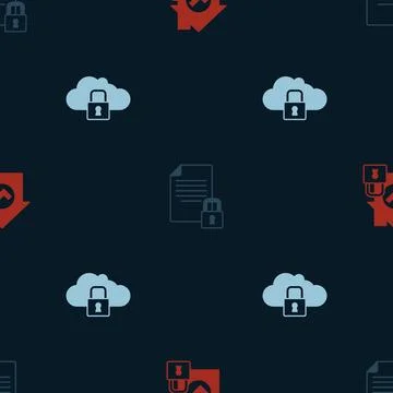 Set House under protection, Document and lock and Cloud computing on seamless Ilustração Stock