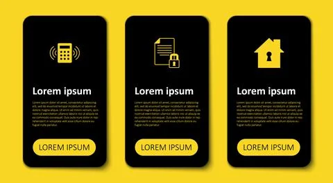 Set House under protection, Document and lock and Security keypad access panel Illustrazione stock