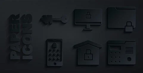 Set House under protection, Folder and lock, Mobile graphic password, intercom Stock Illustration