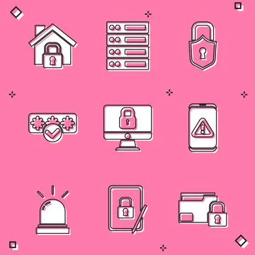 Set House under protection, Server, Data, Web Hosting, Lock, Password, computer Stock Illustration
