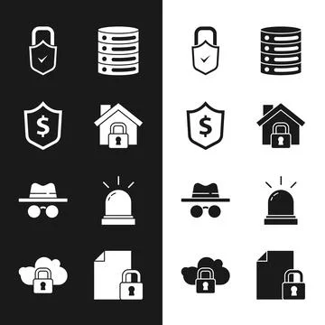 Set House under protection, Shield with dollar, Lock and check mark, Server.. 库存插图