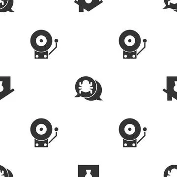 Set House under protection, System bug and Ringing alarm bell on seamless 스톡 일러스트