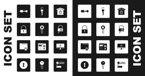 Set House under protection, Wrong key, Lock, Old, repair, Unlocked, computer Stock Illustration