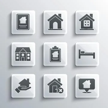 Set House with wrong mark, Location house, Bed, contract, Realtor, Online real 库存插图