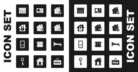 Set House with wrong mark, Location house, under protection, Garage, check Illustrazione stock