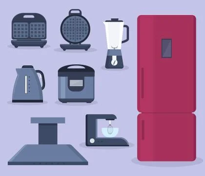 Set of household appliances design flat. Appliances household, household items Stock Illustration