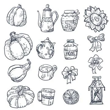 Set with household elements in vector 스톡 일러스트