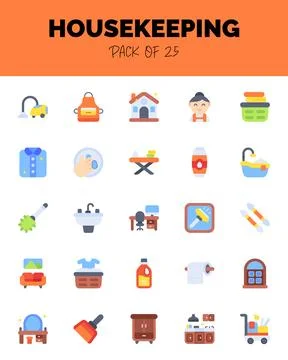 Set of HouseKeeping flat icons for logo &amp; web. Vector illustration Stock Illustration