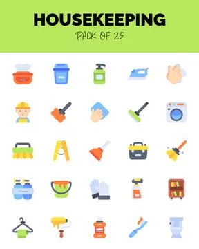 Set of HouseKeeping flat icons for logo &amp; web. Vector illustration Stock Illustration