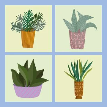 Set of houseplants Stock Illustration