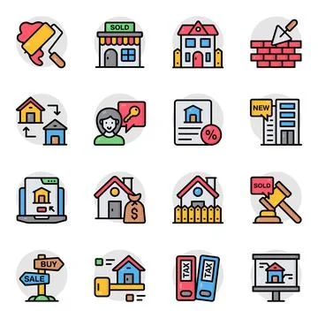 Set of Houses Flat Icons Stock Illustration