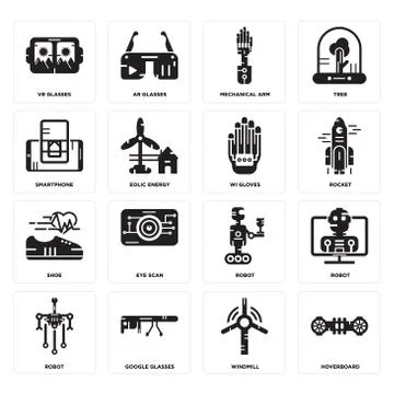 Set of Hoverboard, Windmill, Robot, Shoe, Wi gloves, Smartphone, Mechanical a Illustrazione stock gratuita