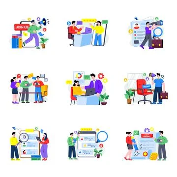 Set of Hr Flat Illustrations Stock Illustration