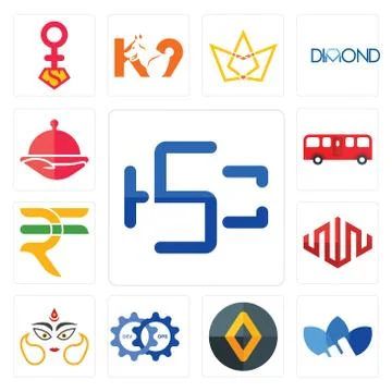 Set of hsc, adidas, renault, devops, durga, equinix, rupees, bus, foodora ico Free Stock Illustration