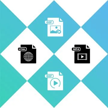 Set HTML file document, GIF, and MP4 icon. Vector 库存插图