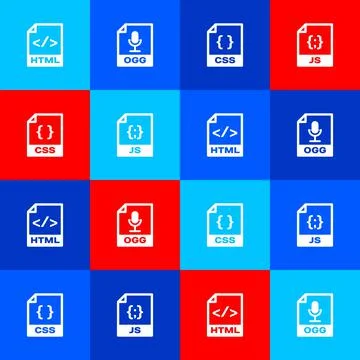 Set HTML file document, OGG, CSS and JS icon. Vector イラスト素材