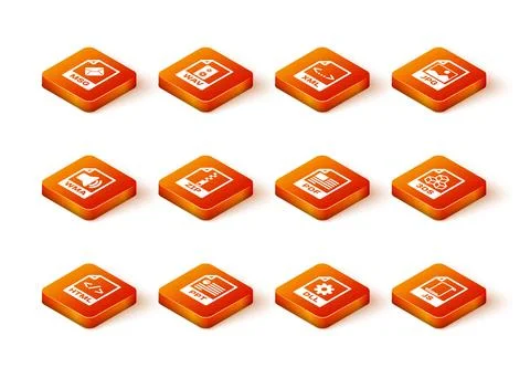 Set HTML file document, PPT, WMA, ZIP, DLL and PDF icon. Vector Stock Illustration