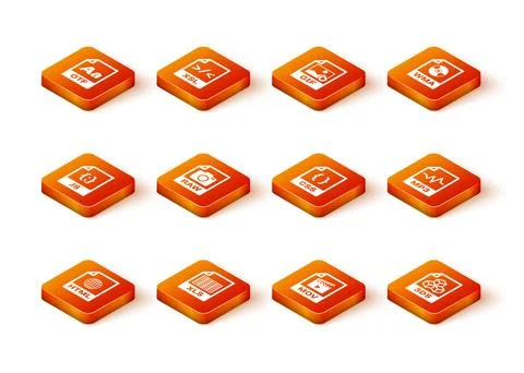 Set HTML file document, XLS, JS, RAW, MOV and CSS icon. Vector Stock Illustration