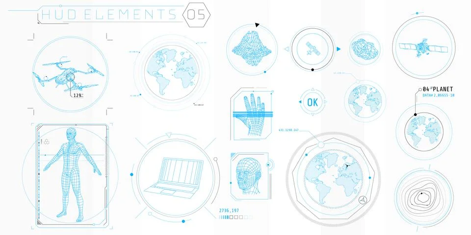 A set of HUD 3D-scanning elements for a futuristic interface. 스톡 일러스트