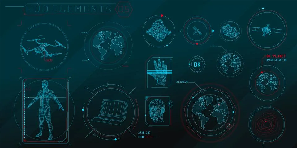 A set of HUD 3D-scanning elements for a futuristic interface. Stockillustratie
