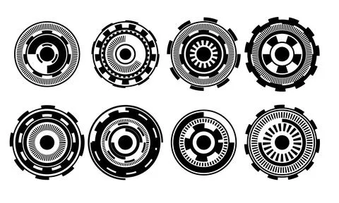 Set of HUD circle modern user interface elements design technology cyber black Stock Illustration
