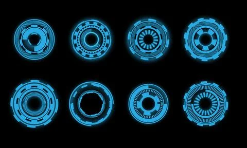 Set of HUD circle modern user interface elements design technology cyber black Stock Illustration