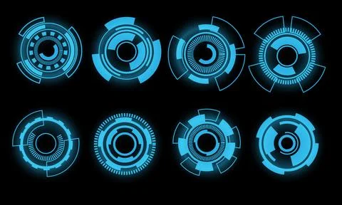 Set of HUD circle modern user interface elements design technology cyber blue Stock Illustration