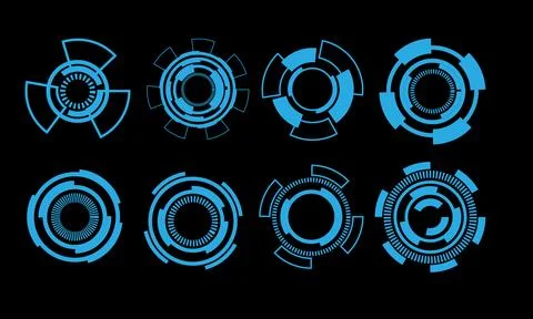Set of HUD circle modern user interface elements design technology cyber blue Stock Illustration