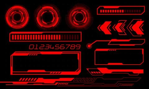 Set of HUD circle modern user interface elements design technology cyber red Stock Illustration