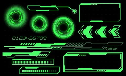 Set of HUD circle modern user interface elements design technology cyber green Stock Illustration