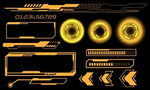 Set of HUD circle modern user interface elements design technology cyber yellow Stock Illustration