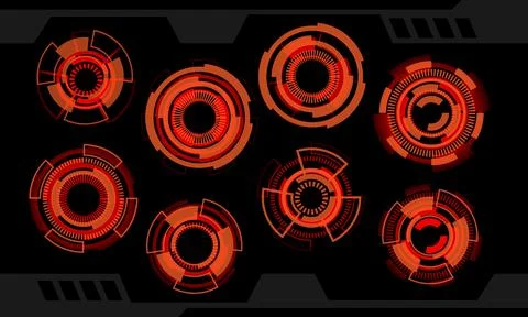 Set of HUD circle red orange modern user interface elements design technology 库存插图