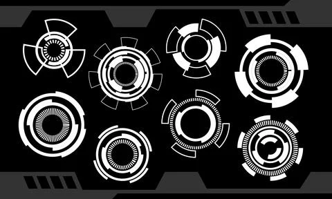 Set of HUD circle white modern user interface elements design technology cyber Illustrazione stock